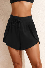Hazel Blues® | Black High Waisted Drawstring 2-in-1 Side Pocket Color Block Bikini Shorts