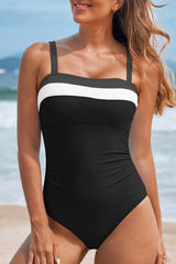 Hazel Blues® | Navy Blue Color Block Detail Adjustable Straps One Piece Swimsuit