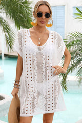Hazel Blues® | Openwork Plunge Dolman Sleeve Cover-Up Dress