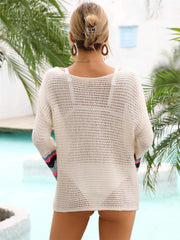 Hazel Blues® | Rainbow Stripe Openwork Boat Neck Cover-Up