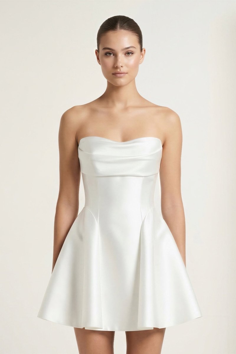 Ivory Taffeta A-Line Strapless Graduation Dress